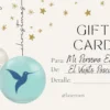 Gift card design with gold stars and hanging ornaments, featuring fills for recipient, sender, and details.